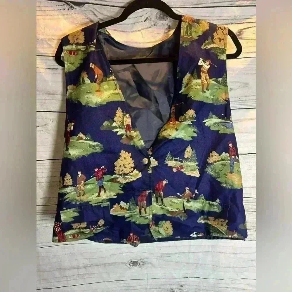 Vintage golf 1990s novelty print vest size large